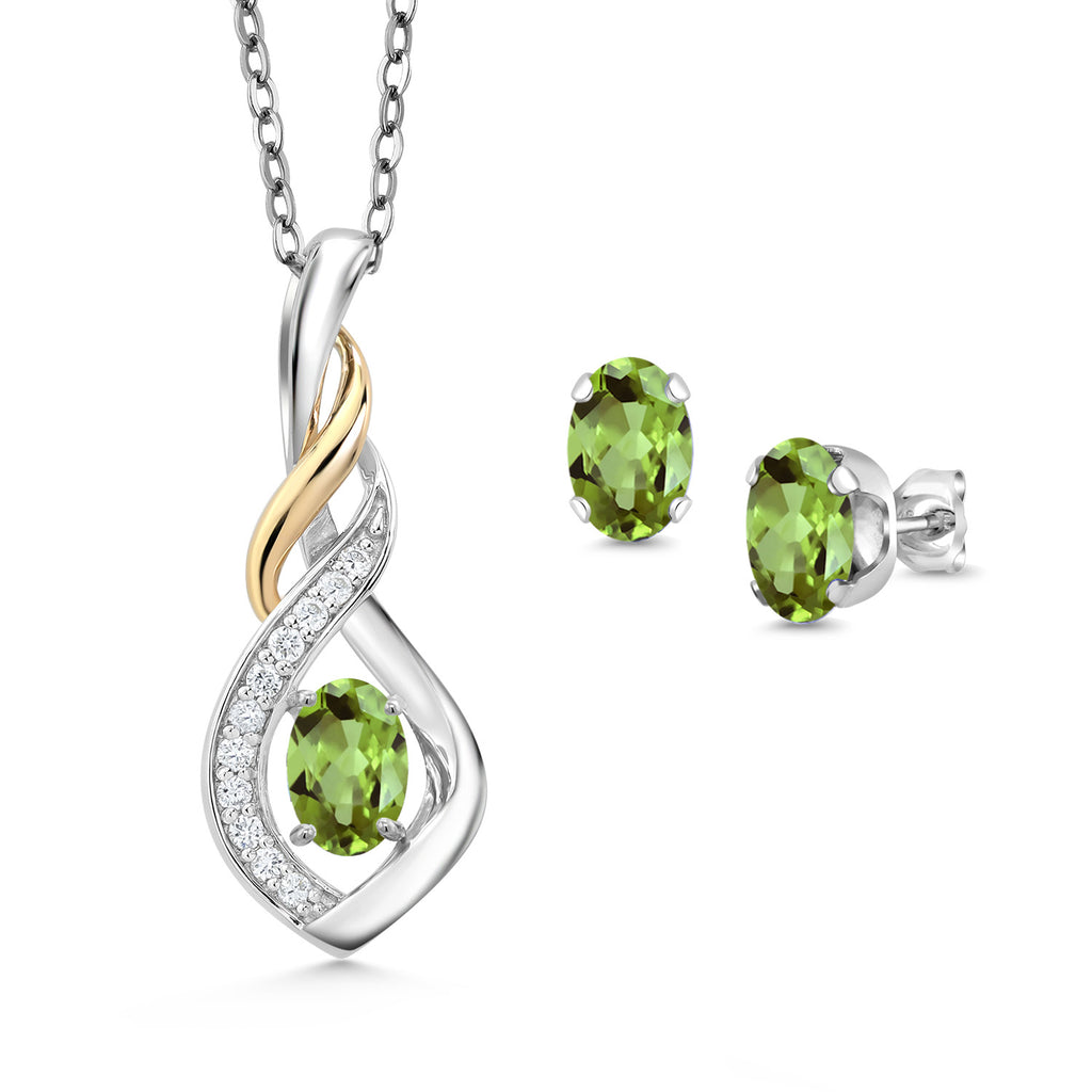 Peridot - August_Pendant Earrings Set in 925 Sterling Silver and 10K Yellow Gold
