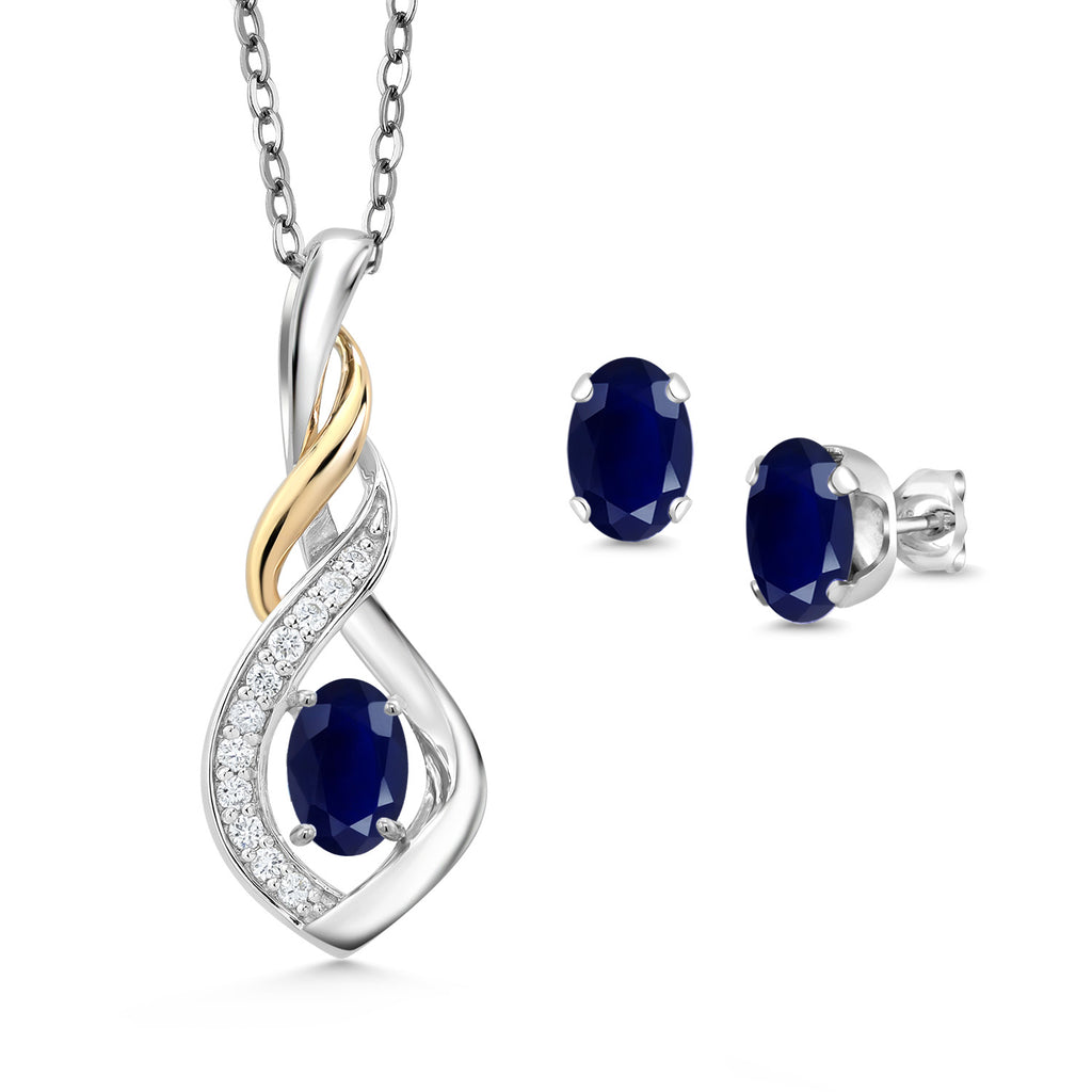 Sapphire - September_Pendant Earrings Set in 925 Sterling Silver and 10K Yellow Gold