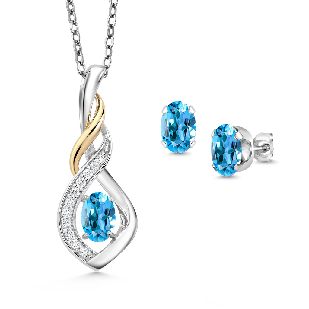 Topaz - November_Pendant Earrings Set in 925 Sterling Silver and 10K Yellow Gold