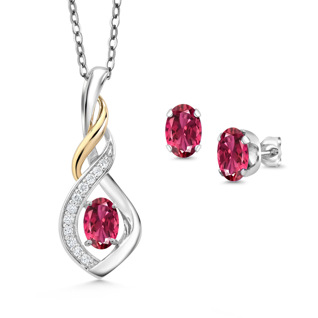 Tourmaline - October_Pendant Earrings Set in 925 Sterling Silver and 10K Yellow Gold