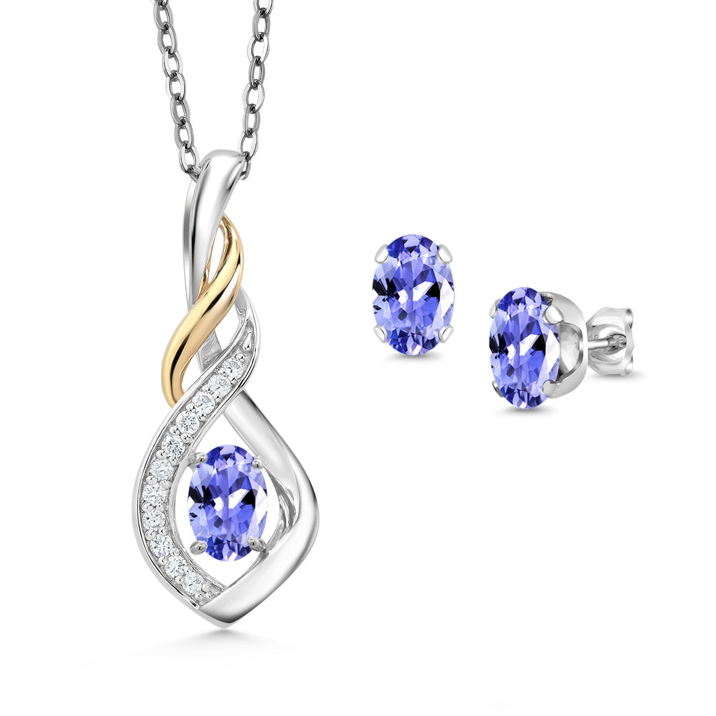 Tanzanite - December_Pendant Earrings Set in 925 Sterling Silver and 10K Yellow Gold