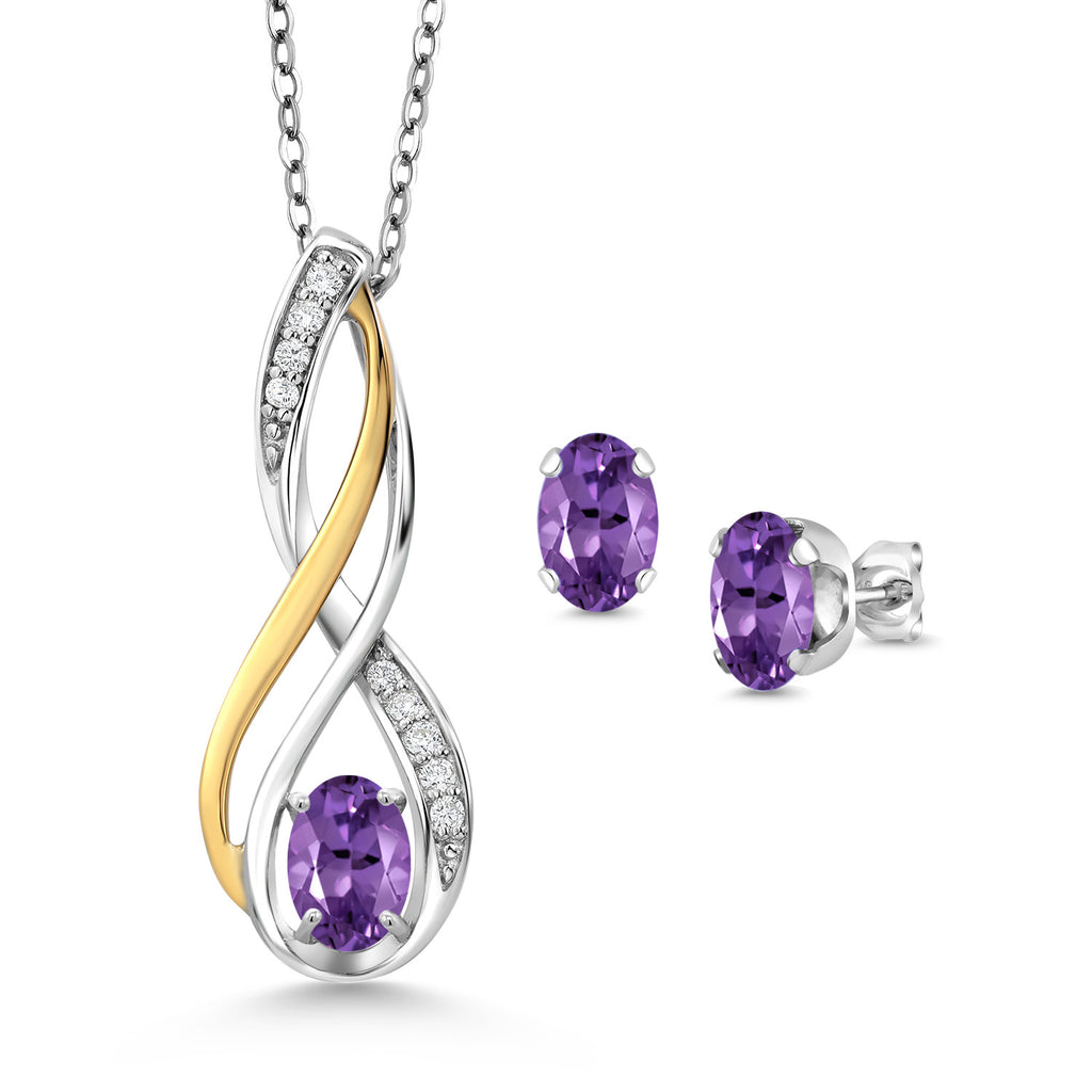 Amethyst - February_Pendant Earrings Set in 925 Sterling Silver and 10K Yellow Gold