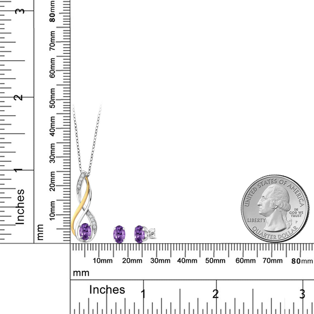 Amethyst - February_Pendant Earrings Set in 925 Sterling Silver and 10K Yellow Gold