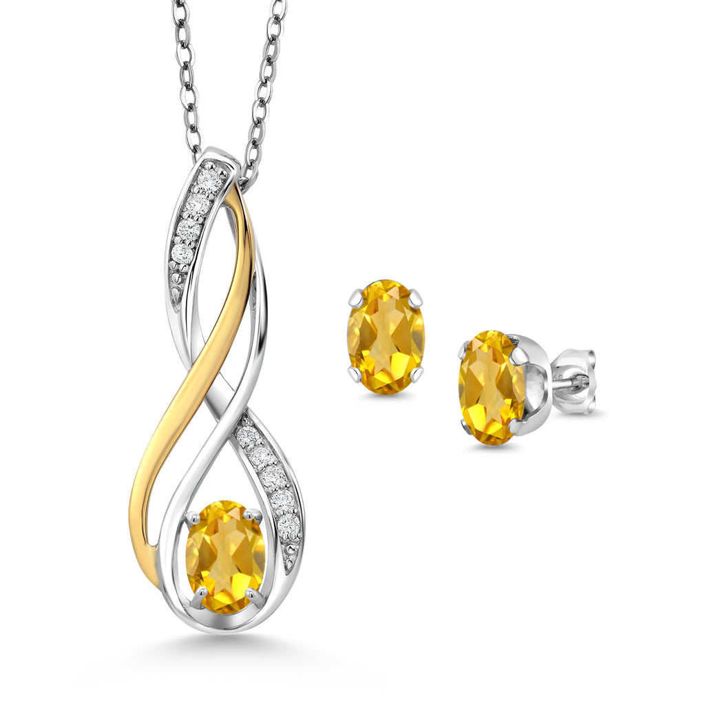 Citrine - November_Pendant Earrings Set in 925 Sterling Silver and 10K Yellow Gold