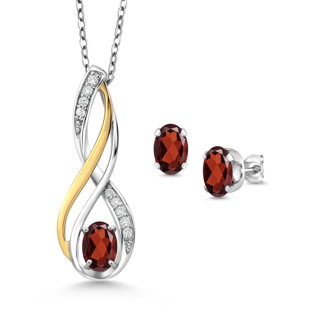 Garnet - January_Pendant Earrings Set in 925 Sterling Silver and 10K Yellow Gold