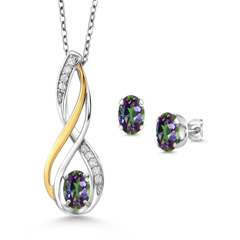 Green Mystic Topaz_Pendant Earrings Set in 925 Sterling Silver and 10K Yellow Gold