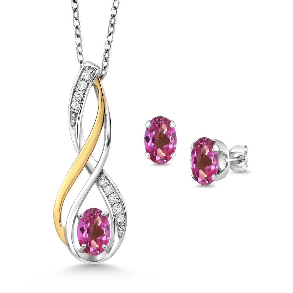 Pink Mystic Topaz_Pendant Earrings Set in 925 Sterling Silver and 10K Yellow Gold