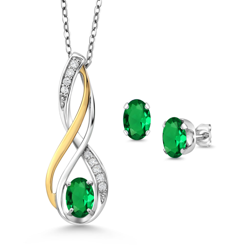 Nano Emerald - May_Pendant Earrings Set in 925 Sterling Silver and 10K Yellow Gold