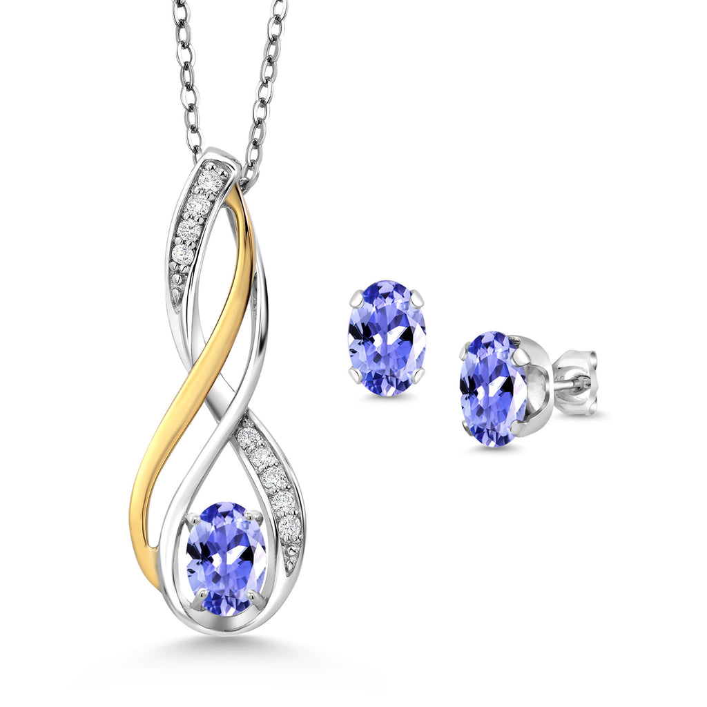 Tanzanite - December_Pendant Earrings Set in 925 Sterling Silver and 10K Yellow Gold