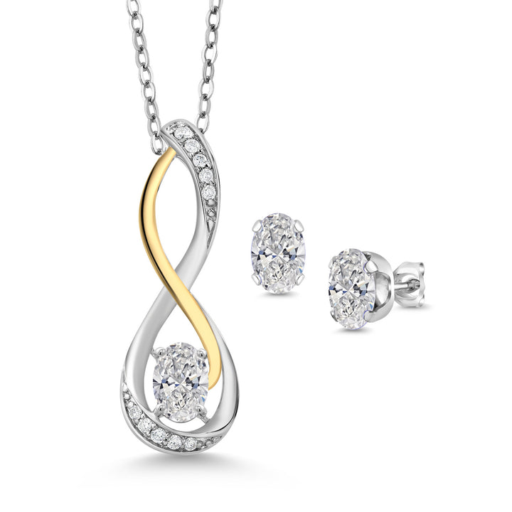Pendant Earrings Set in 925 Sterling Silver and 10K Yellow Gold