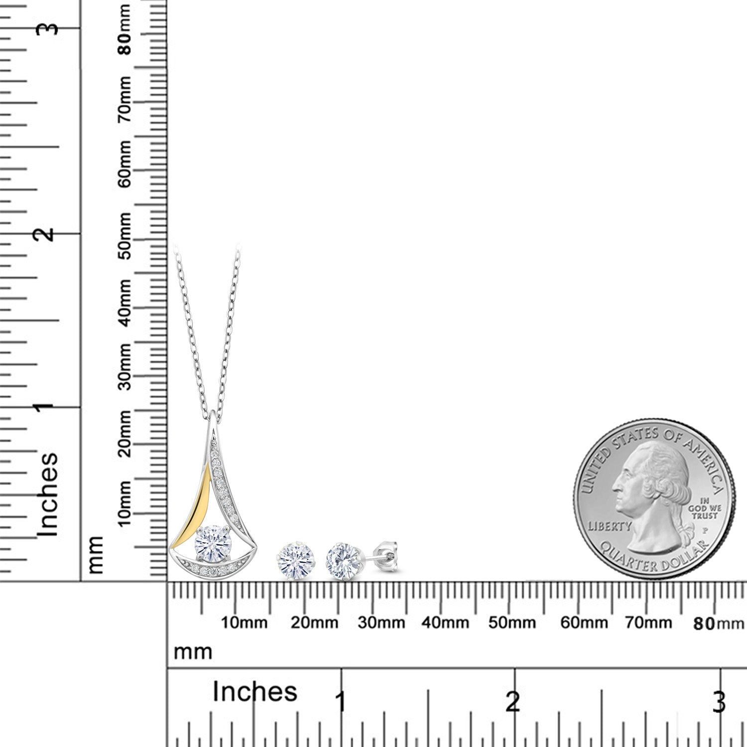 Pendant Earrings Set in 925 Sterling Silver and 10K Yellow Gold