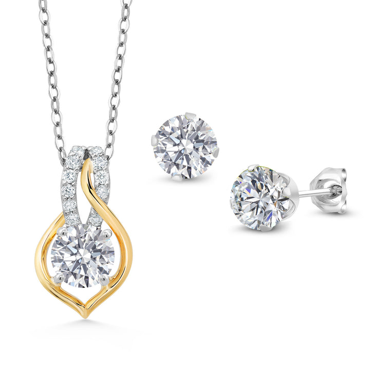 Pendant Earrings Set in 925 Sterling Silver and 10K Yellow Gold