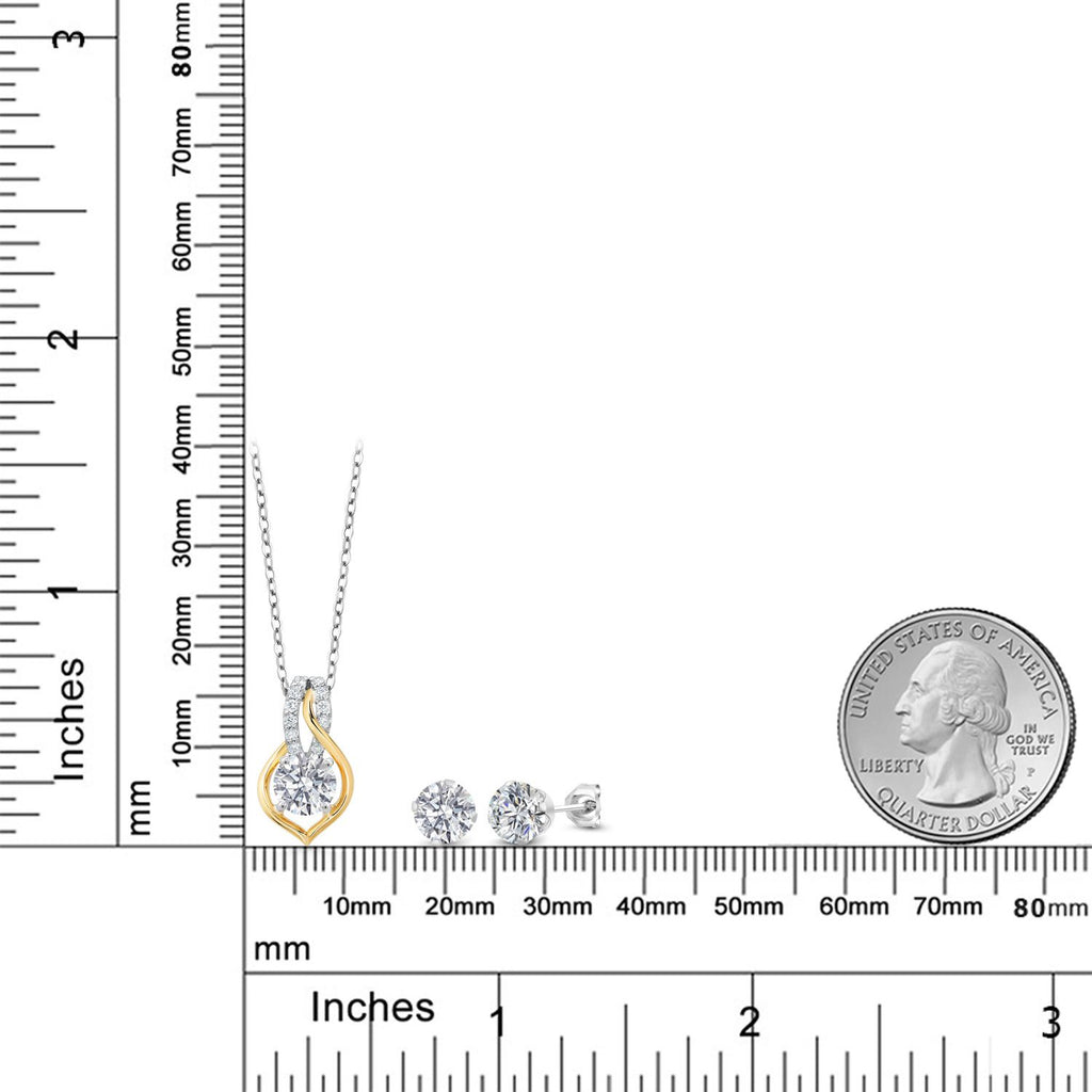 Pendant Earrings Set in 925 Sterling Silver and 10K Yellow Gold