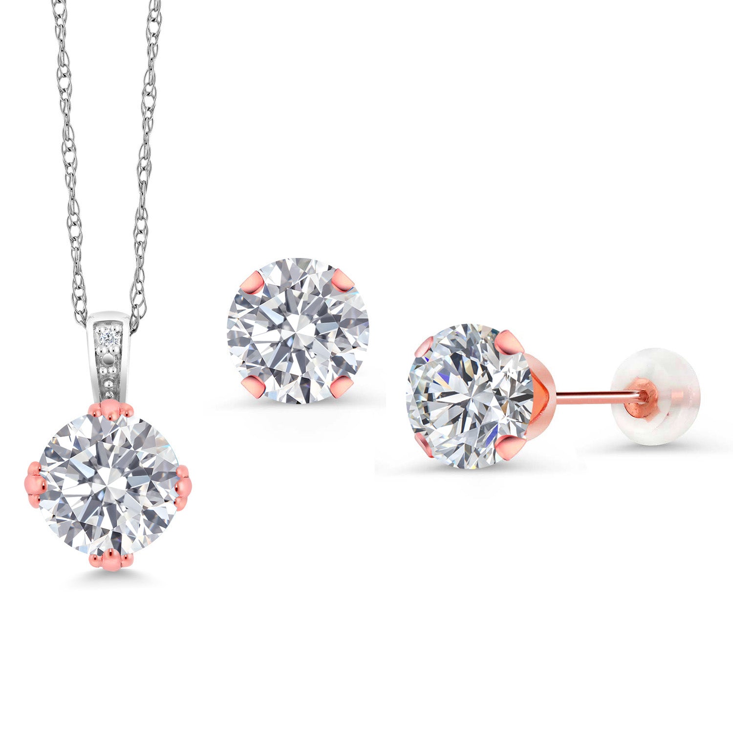 Pendant Earrings Set in 10K Two Tone Gold