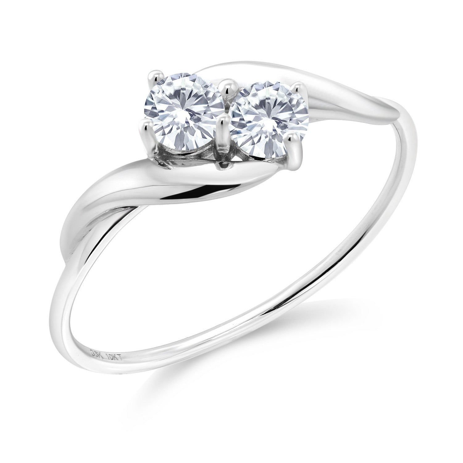 10K White Gold White Moissanite 2-Stone Engagement Ring For Women (0.32 Cttw, Round 3.5MM, Available In Size 5, 6, 7, 8, 9)