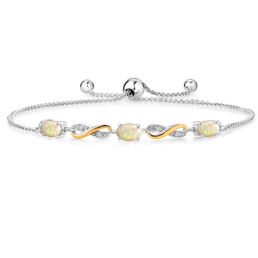 Ethiopian Opal-Cabochon - October_Bracelet in 925 Sterling Silver and 10K Yellow Gold