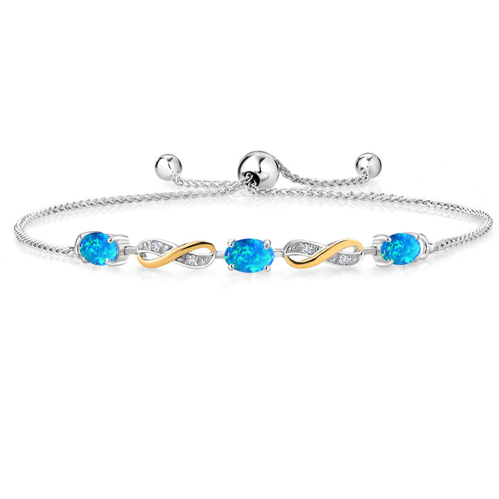Blue Simulated Opal-Cabochon - October_Bracelet in 925 Sterling Silver and 10K Yellow Gold