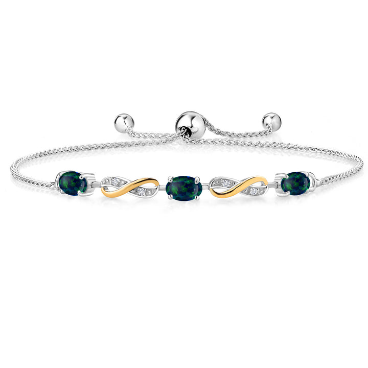 Green Simulated Opal-Cabochon - October_Bracelet in 925 Sterling Silver and 10K Yellow Gold