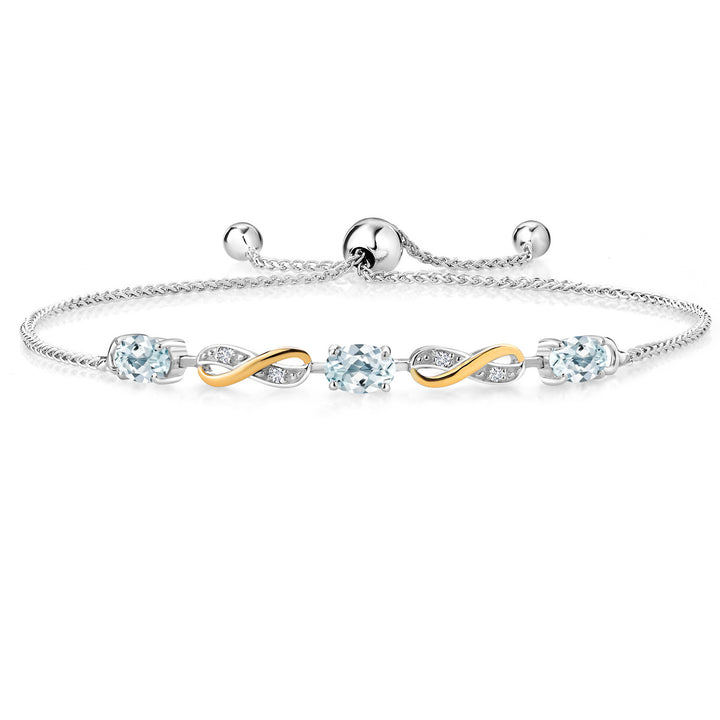 Aquamarine - March_Bracelet in 925 Sterling Silver and 10K Yellow Gold