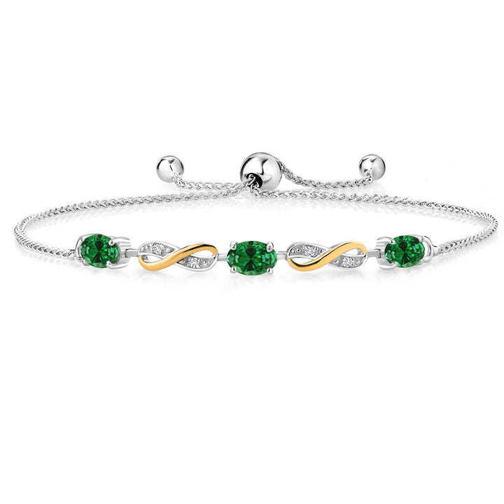 1.08 Ct Oval Green Created Emerald 925 Silver and 10K Yellow Gold Lab Grown Diamond Adjustable Infinity Bracelet For Women Mother's Mom Wife Her