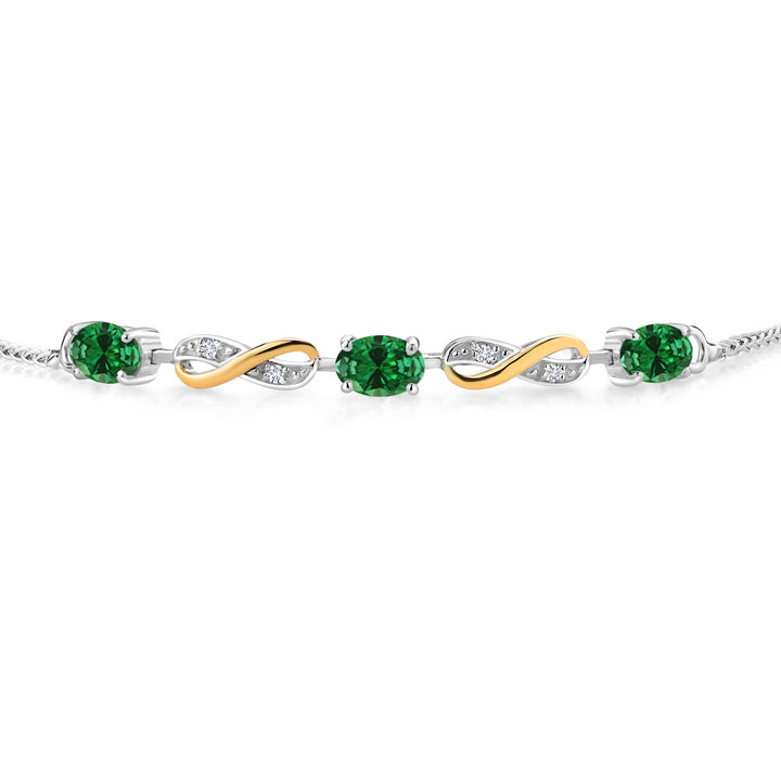 1.08 Ct Oval Green Created Emerald 925 Silver and 10K Yellow Gold Lab Grown Diamond Adjustable Infinity Bracelet For Women Mother's Mom Wife Her