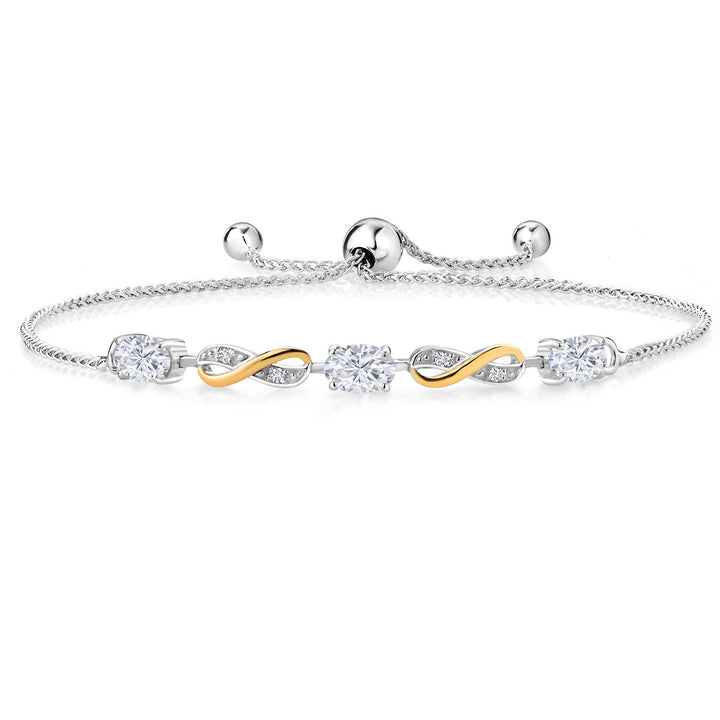 White Moissanite - April_Bracelet in 925 Sterling Silver and 10K Yellow Gold