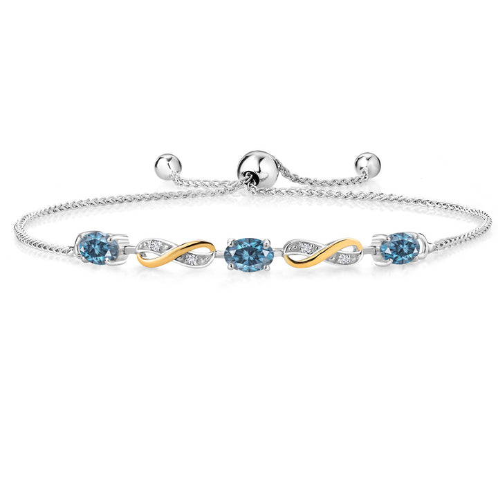 Persian Blue Moissanite - April_Bracelet in 925 Sterling Silver and 10K Yellow Gold