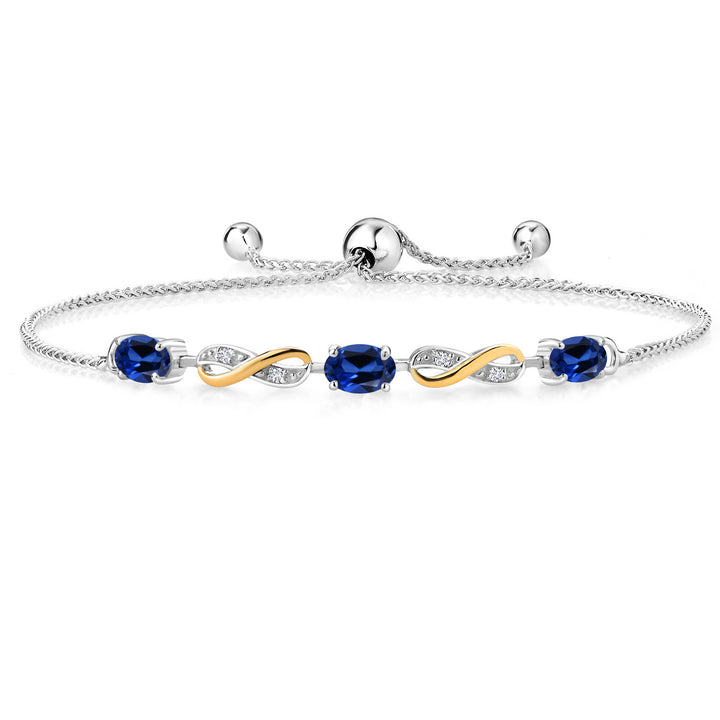 Blue Created Sapphire - September_Bracelet in 925 Sterling Silver and 10K Yellow Gold