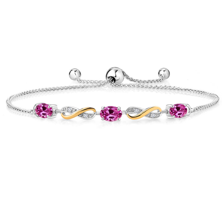 Pink Created Sapphire - September_Bracelet in 925 Sterling Silver and 10K Yellow Gold