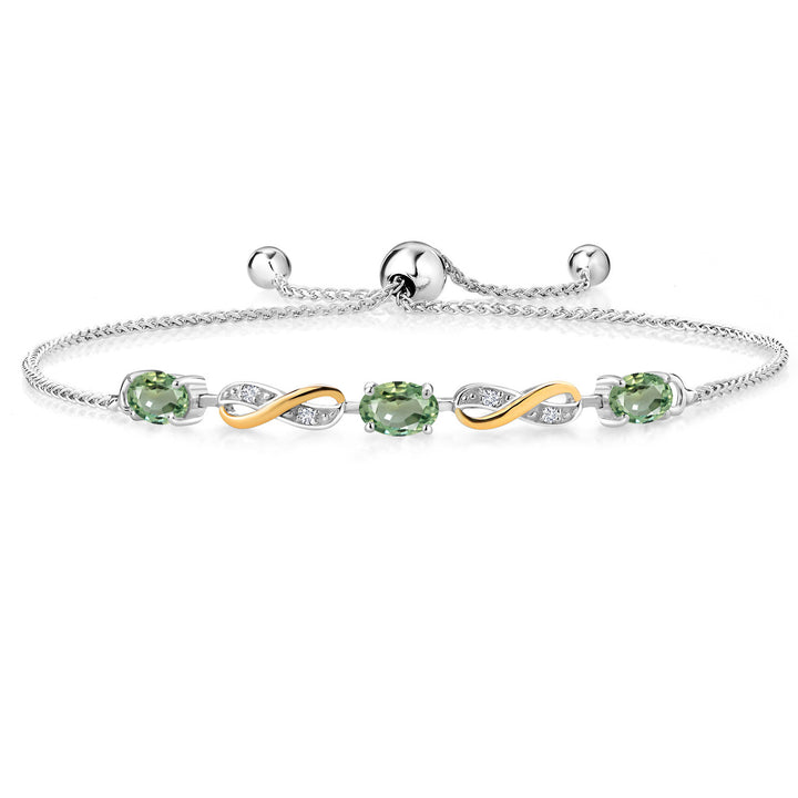 Green Sapphire - September_Bracelet in 925 Sterling Silver and 10K Yellow Gold
