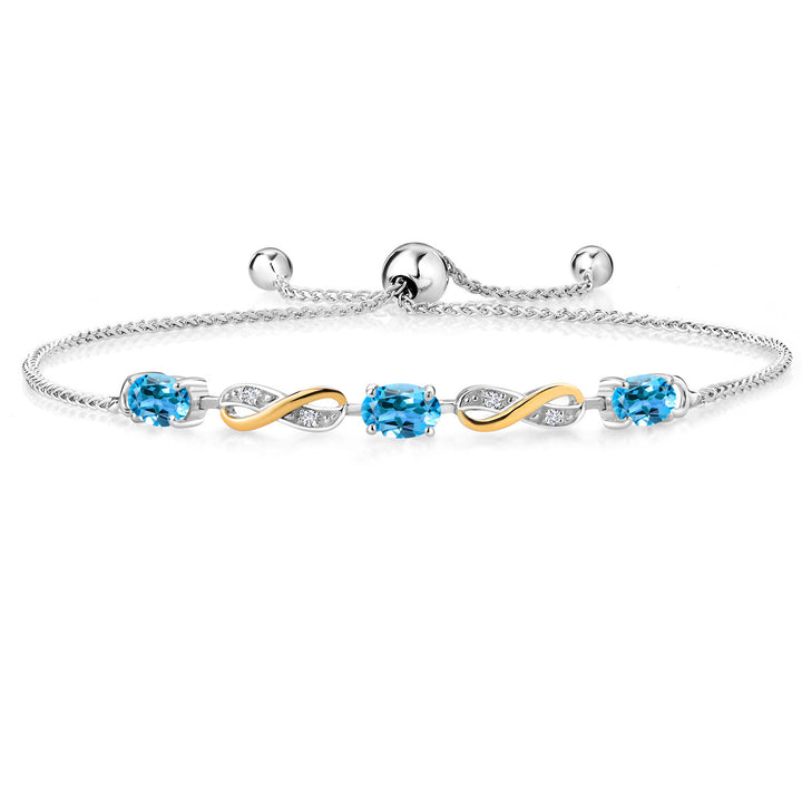 Swiss Blue Topaz - November_Bracelet in 925 Sterling Silver and 10K Yellow Gold