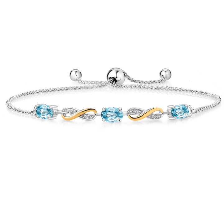 Blue Zircon_Bracelet in 925 Sterling Silver and 10K Yellow Gold