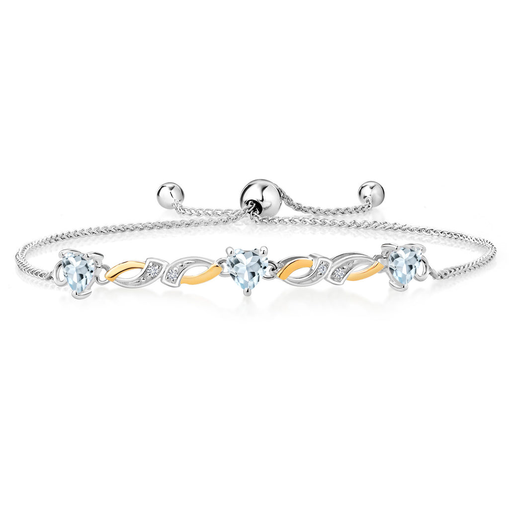 Aquamarine - March_Bracelet in 925 Sterling Silver and 10K Yellow Gold