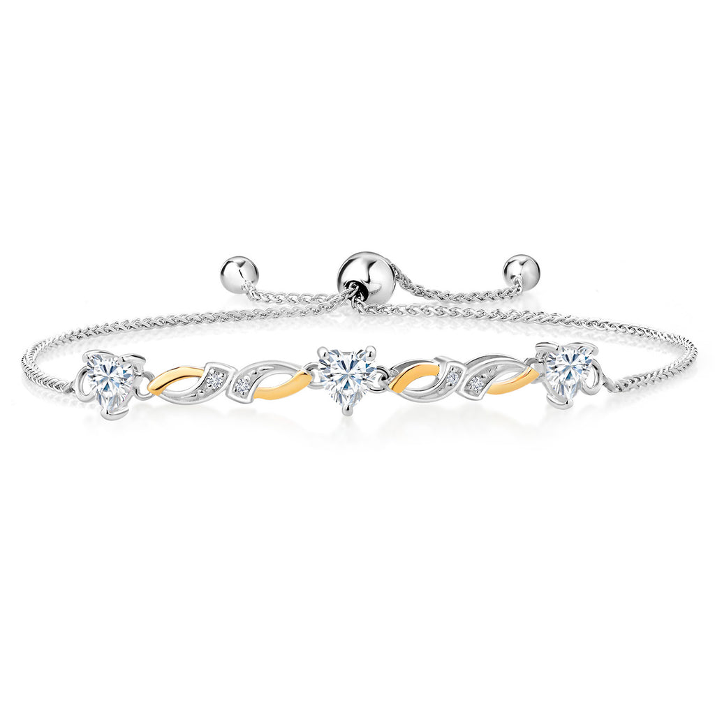 White Moissanite - April_Bracelet in 925 Sterling Silver and 10K Yellow Gold