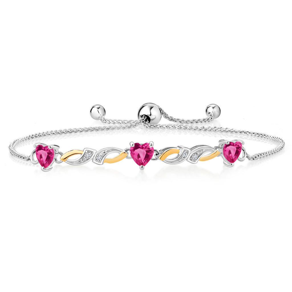Pink Created Sapphire - September_Bracelet in 925 Sterling Silver and 10K Yellow Gold