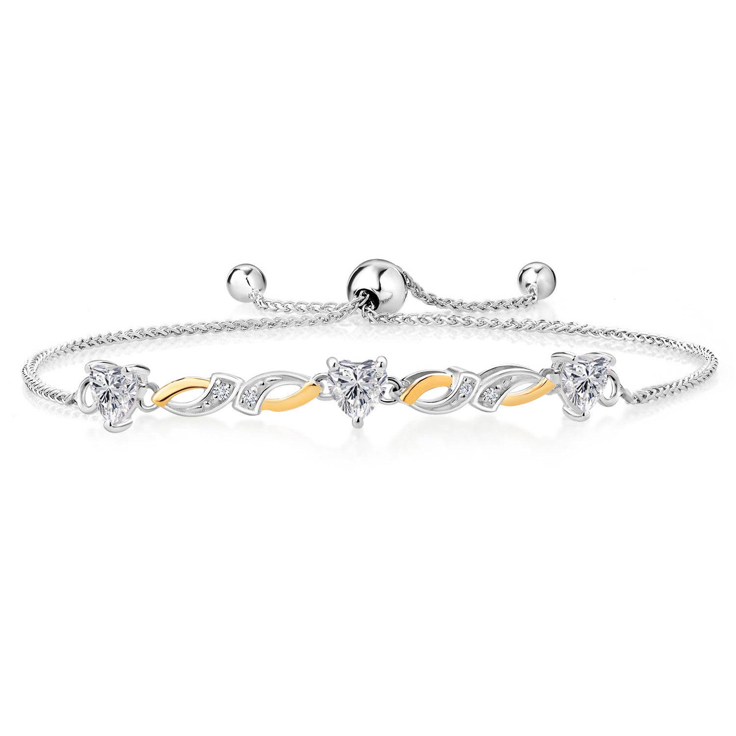 925 Silver and 10K Yellow Gold Lab Grown Diamond Bracelet For Women | 1.35 Cttw | Gemstone April Birthstone | Heart Shape 5MM | Fully Adjustable 9 Inch