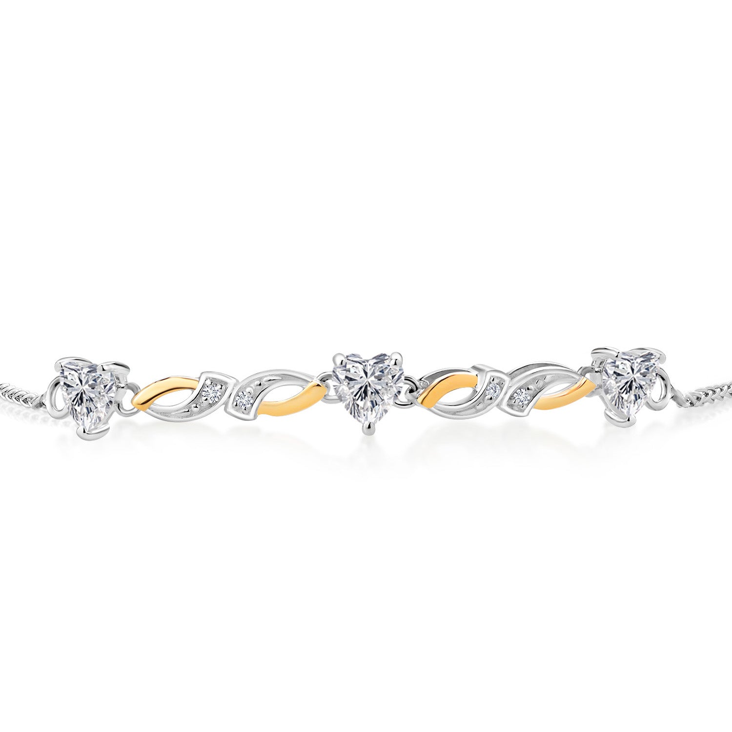 925 Silver and 10K Yellow Gold Lab Grown Diamond Bracelet For Women | 1.35 Cttw | Gemstone April Birthstone | Heart Shape 5MM | Fully Adjustable 9 Inch