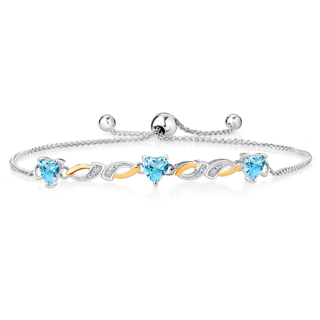 Swiss Blue Topaz - November_Bracelet in 925 Sterling Silver and 10K Yellow Gold