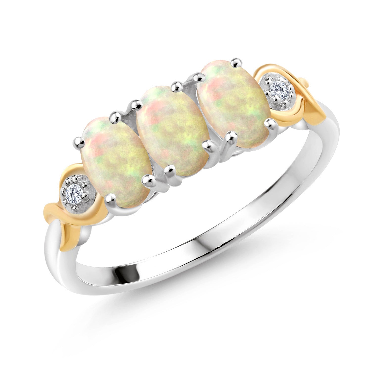 Ethiopian Opal-Cabochon - October_6_Ring in 925 Sterling Silver and 10K Yellow Gold
