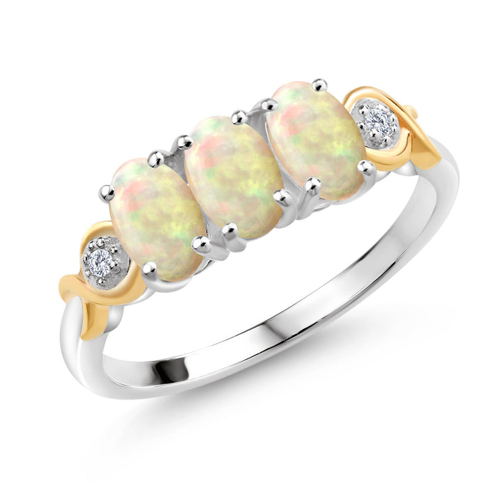 Gem Stone King 3-Stone Oval Engagement Ring for Women | 925 Silver and 10K Yellow Gold | Gemstone Birthstone and Lab Grown Diamond | Oval 6X4MM | Wedding Anniversary Ring