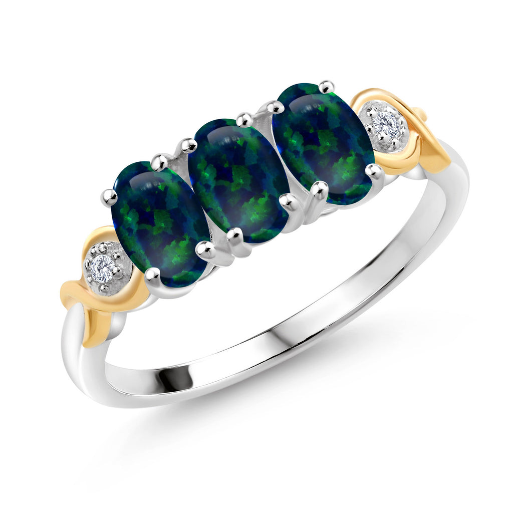 Gem Stone King 3-Stone Oval Engagement Ring for Women | 925 Silver and 10K Yellow Gold | Gemstone Birthstone and Lab Grown Diamond | Oval 6X4MM | Wedding Anniversary Ring