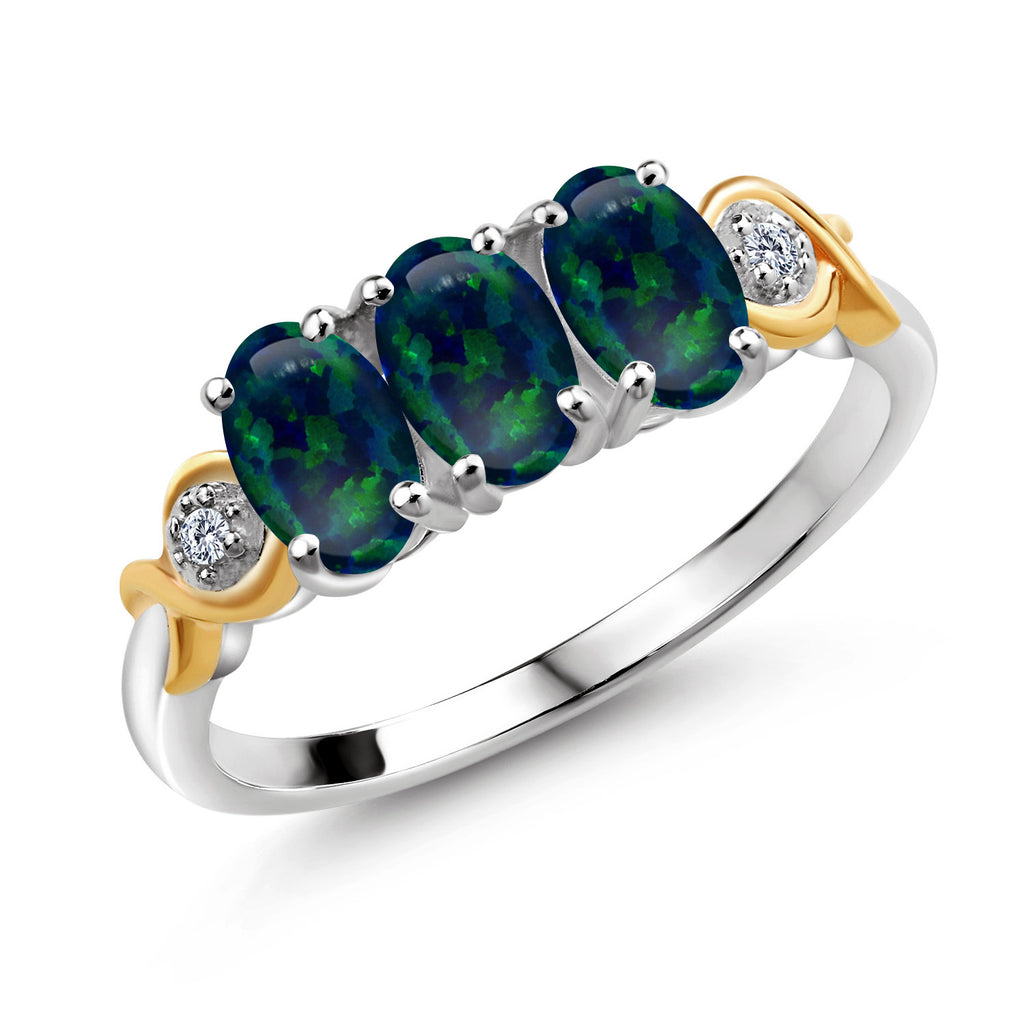 Green Simulated Opal - October_9_Ring in 925 Sterling Silver and 10K Yellow Gold