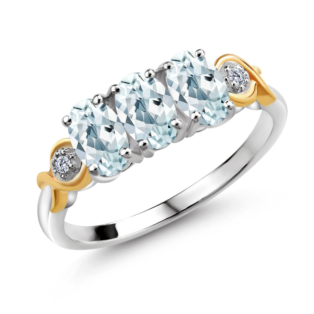 Aquamarine - March_8_Ring in 925 Sterling Silver and 10K Yellow Gold