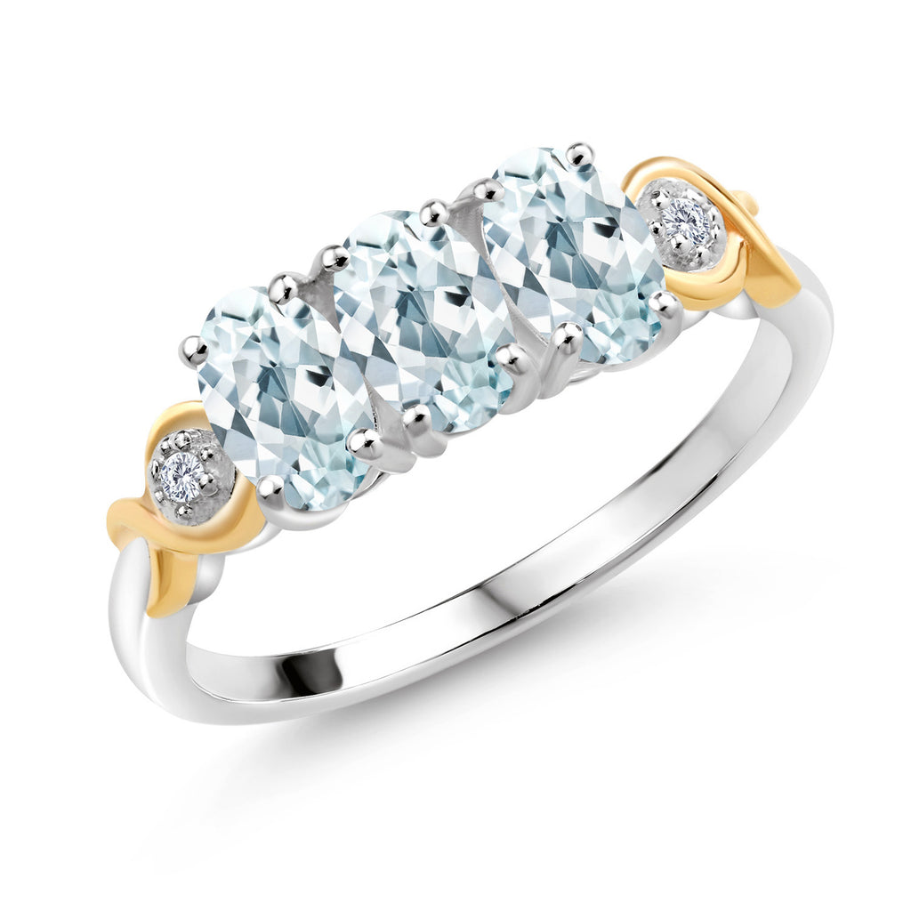 Aquamarine - March_5_Ring in 925 Sterling Silver and 10K Yellow Gold