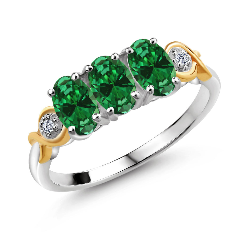 Created Emerald - May_9_Ring in 925 Sterling Silver and 10K Yellow Gold