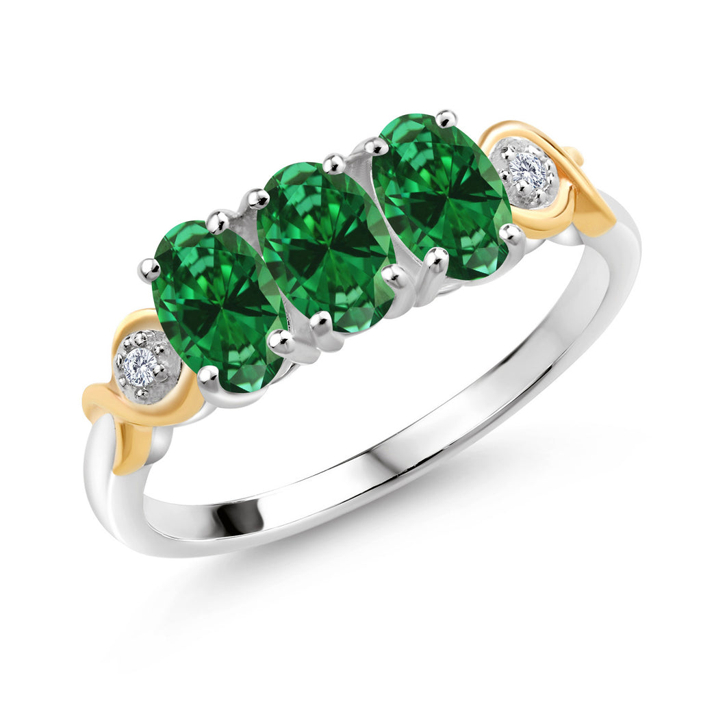 Created Emerald - May_5_Ring in 925 Sterling Silver and 10K Yellow Gold