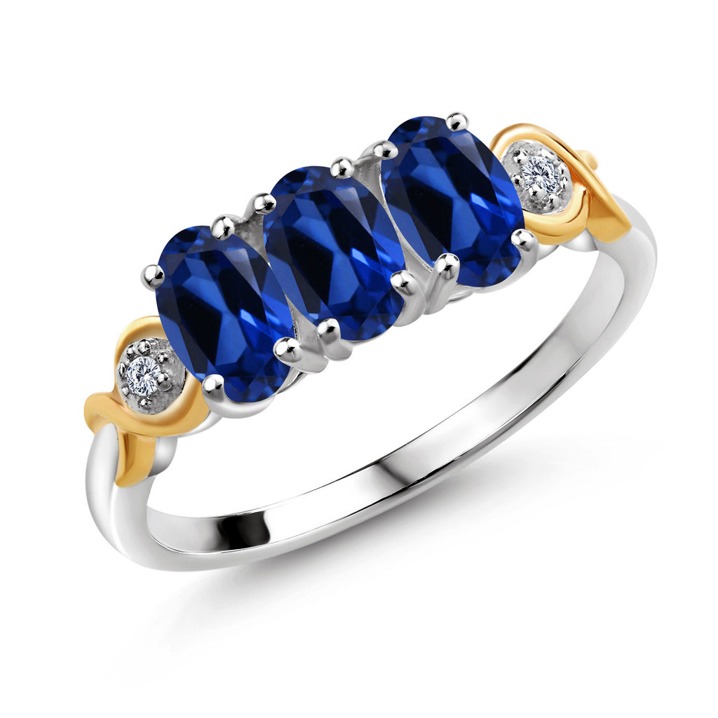 Blue Created Sapphire - September_7_Ring in 925 Sterling Silver and 10K Yellow Gold