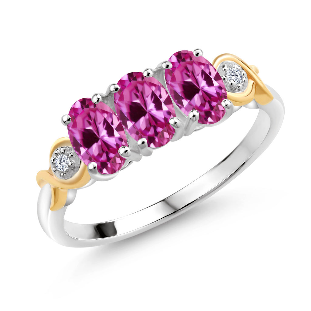Pink Created Sapphire - September_5_Ring in 925 Sterling Silver and 10K Yellow Gold