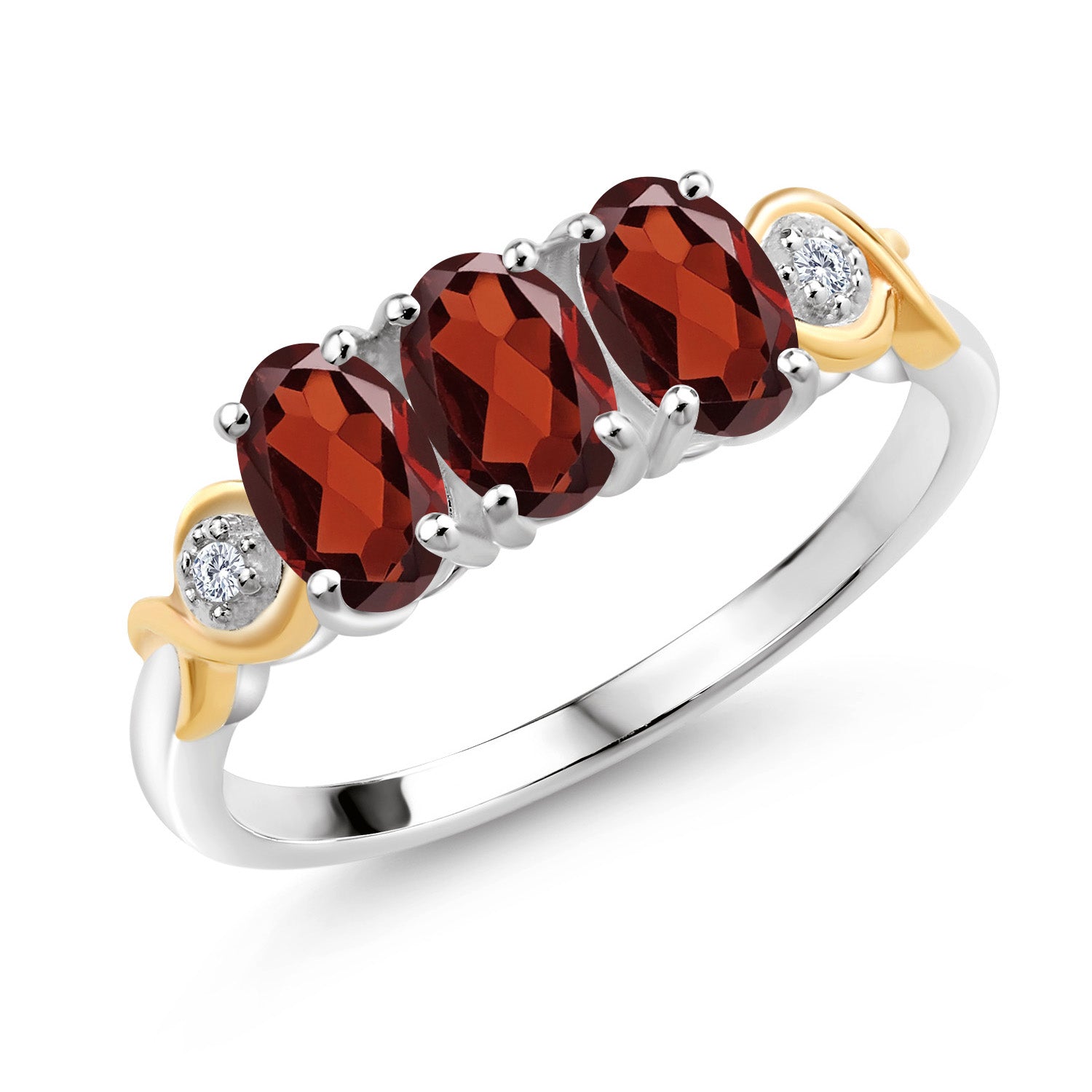 Garnet - January_8_Ring in 925 Sterling Silver and 10K Yellow Gold