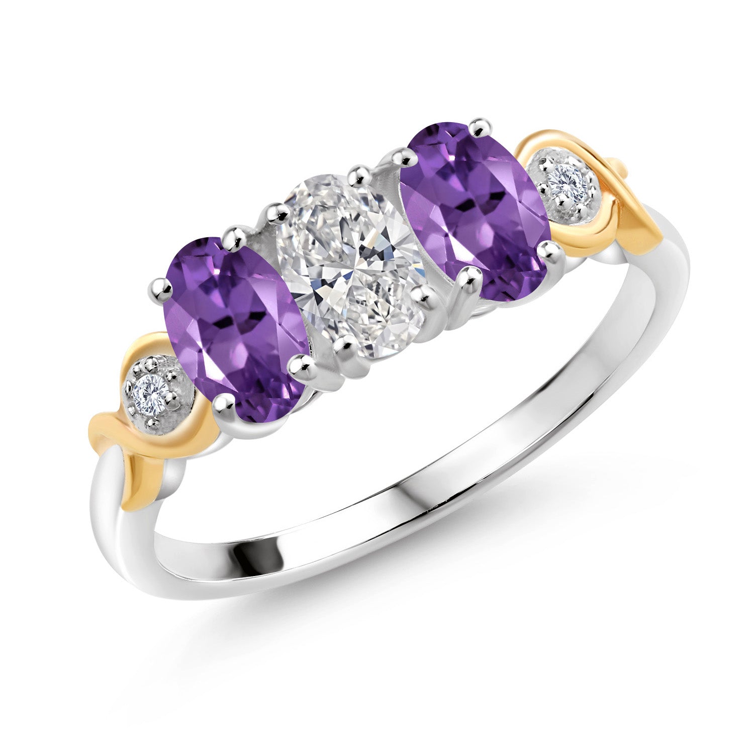Amethyst - February_8_Ring in 925 Sterling Silver and 10K Yellow Gold